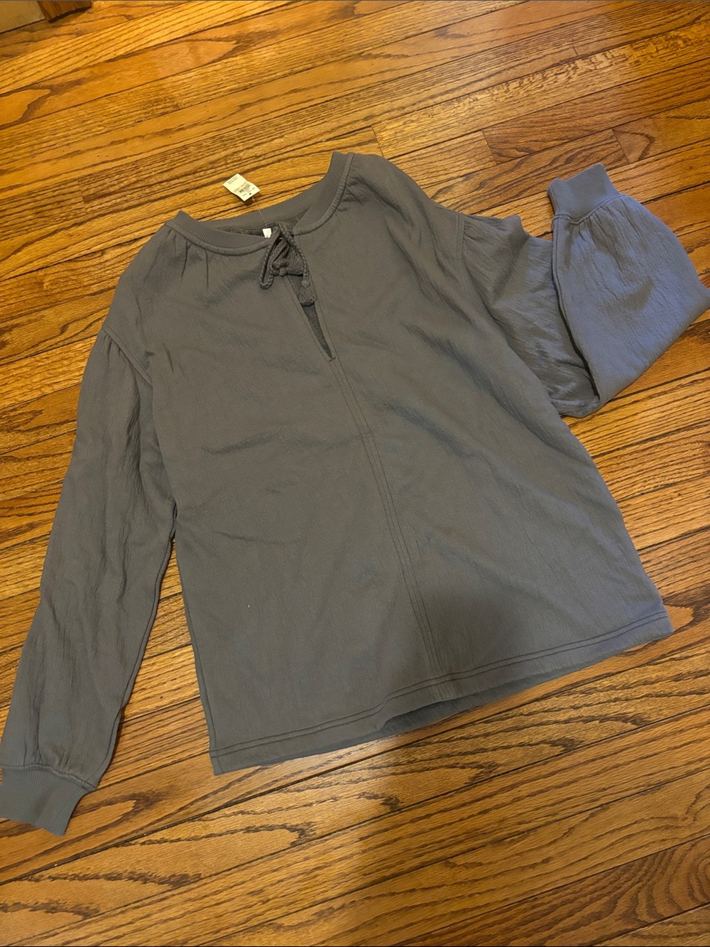 NEW Aerie Gray Long Sleeve Tie-Neck Top